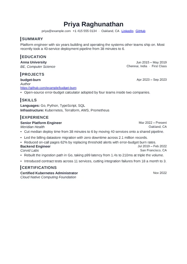 The Beacon template, rendered as a resume page