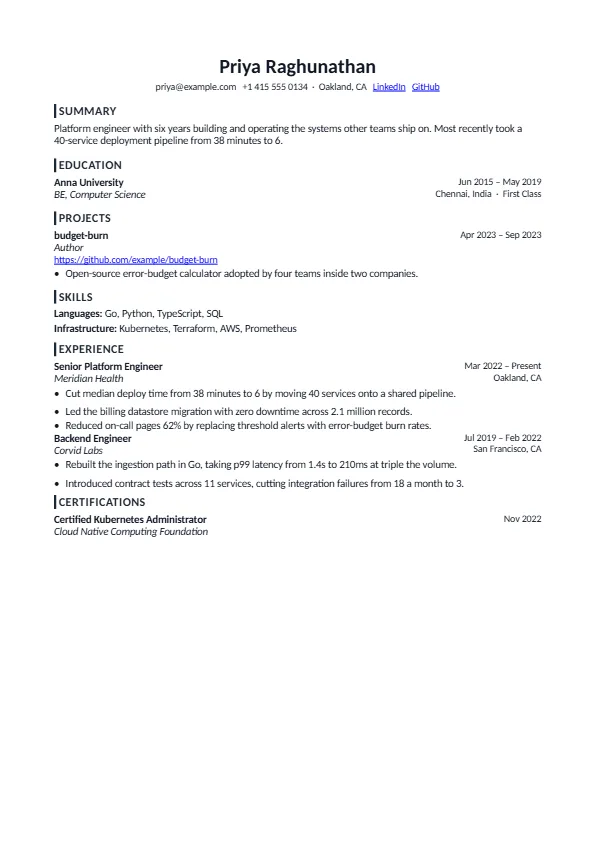 The Campus template, rendered as a resume page