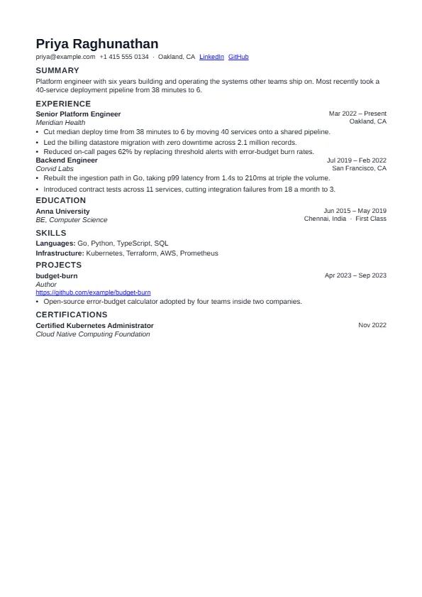 The Civic template, rendered as a resume page