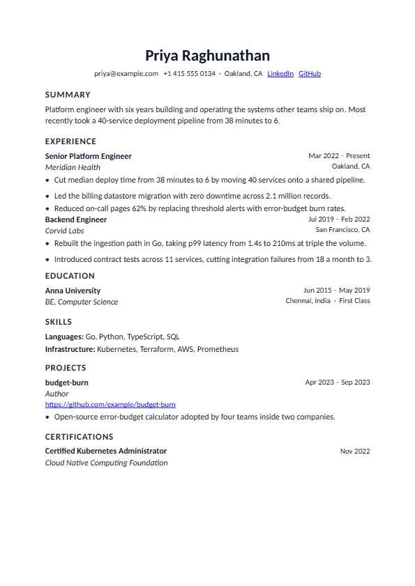 The Clarion template, rendered as a resume page