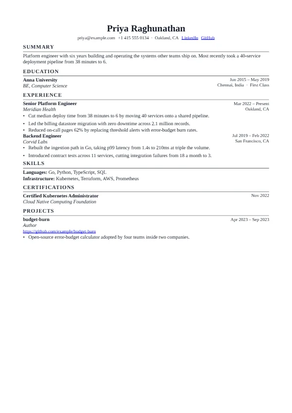 The Cohort template, rendered as a resume page