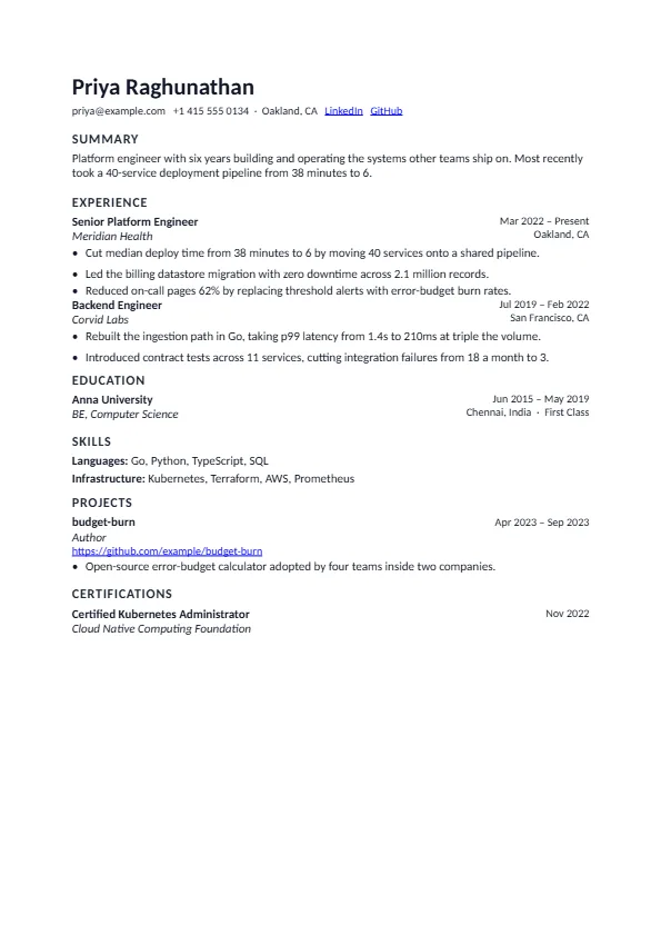 The Foundry template, rendered as a resume page