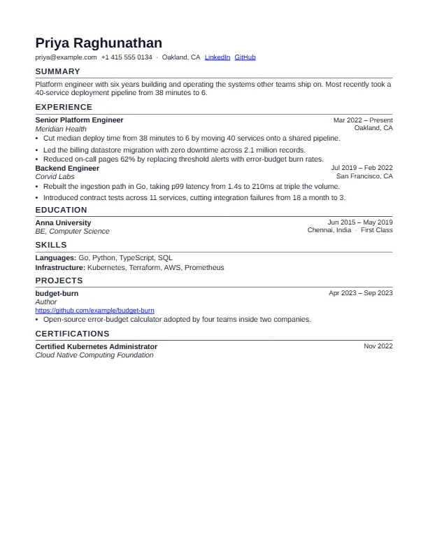 The Harbor template, rendered as a resume page
