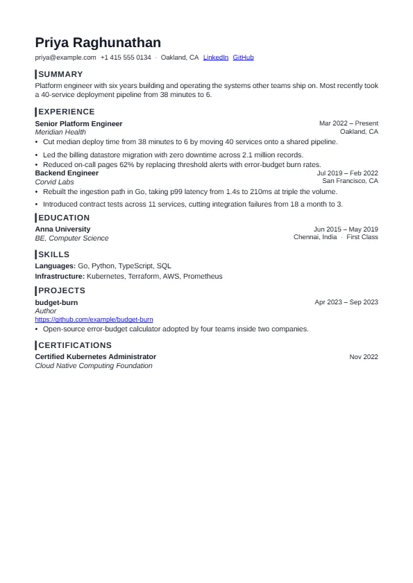 The Monsoon template, rendered as a resume page