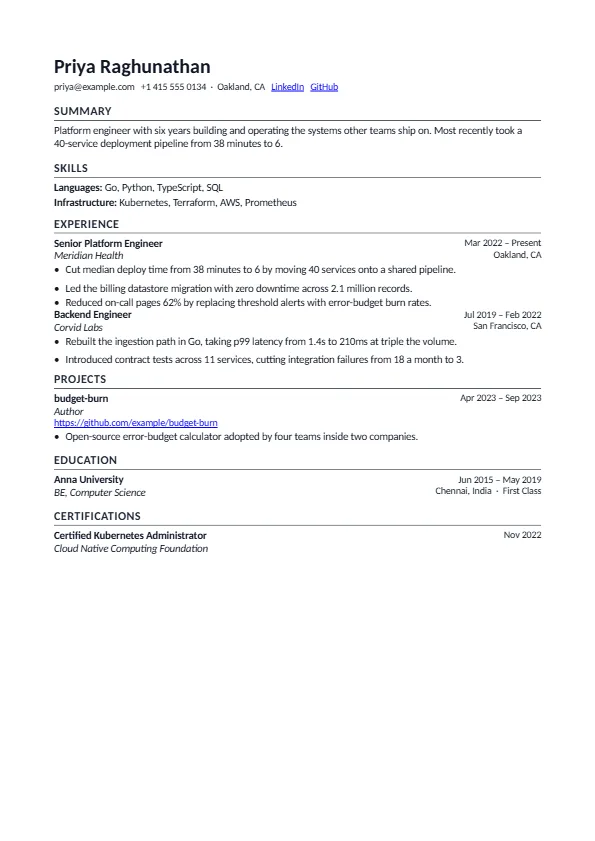 The Pivot template, rendered as a resume page