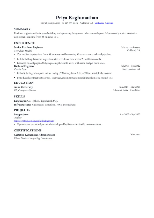 The Quarto template, rendered as a resume page